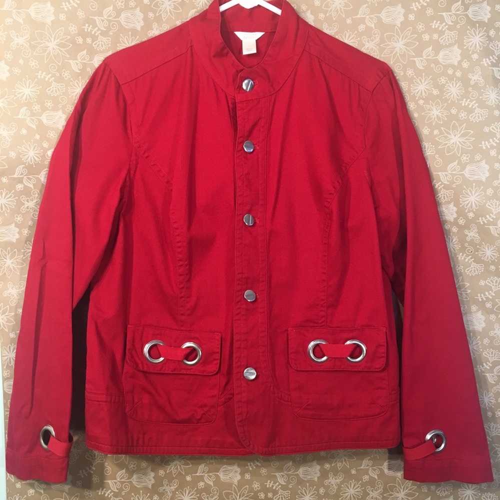 Christopher & Banks Bright Red Grommets Jacket L